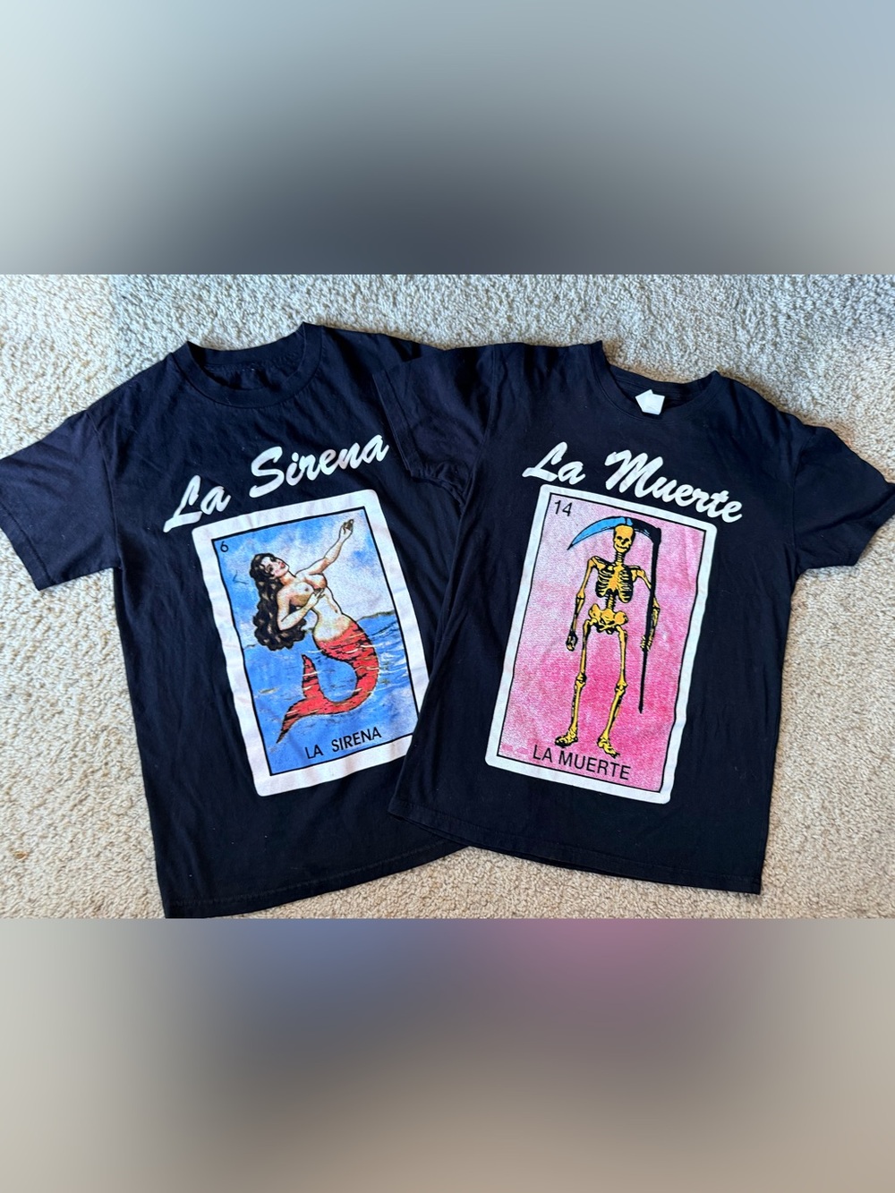 La Sirena & La Muerte Loteria Graphic T-Shirt Lot 2 Black Size S Unisex